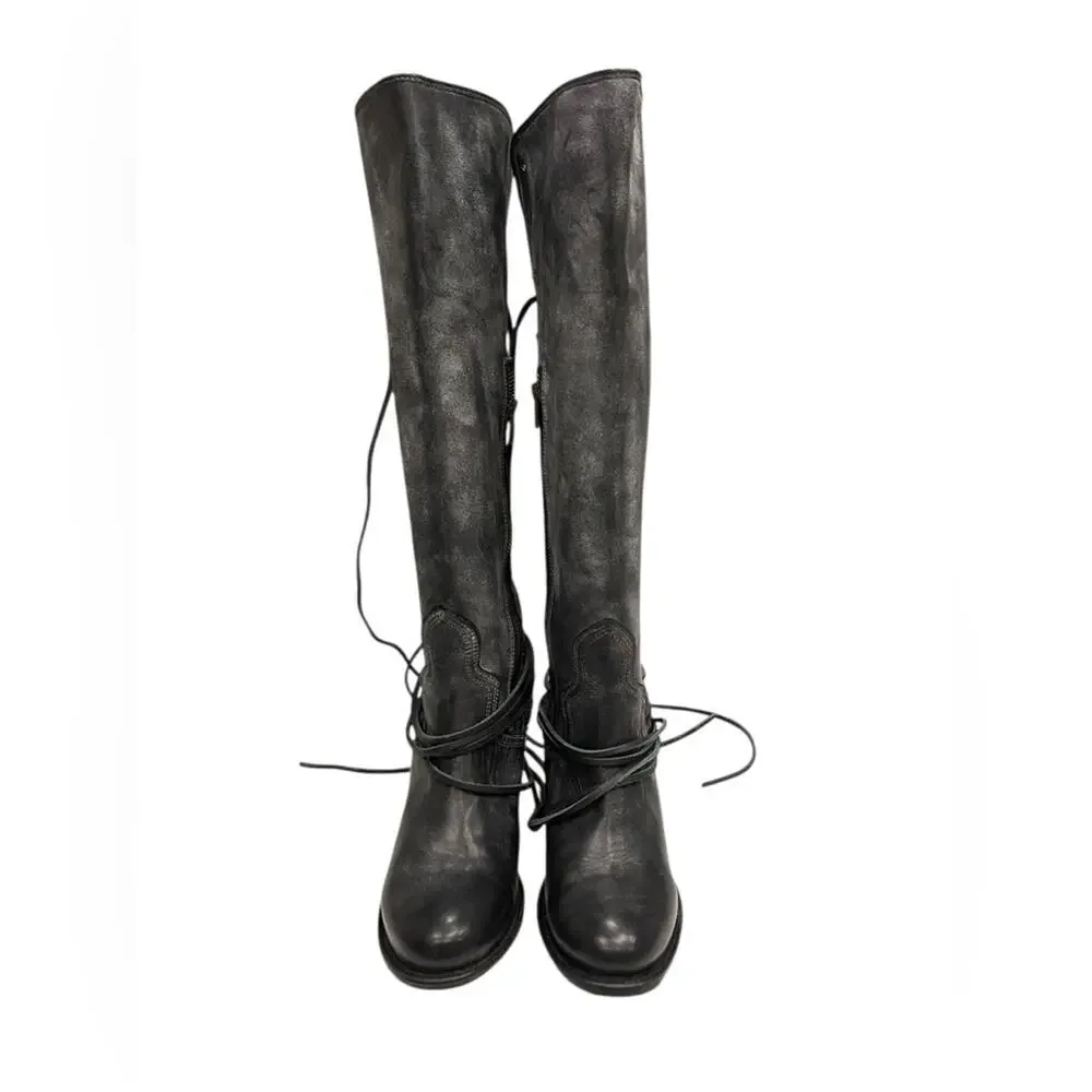 FREEBIRD Coal Black Size 9 M Distressed Lace Up Boho Equestrian Riding Boots